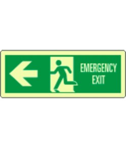 Cartello fotoluminescente 'uscita di emergenza a sinistra Emergency exit'