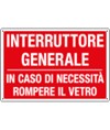Cartello informativo 'interruttore generale, in caso di necessità rompere...'