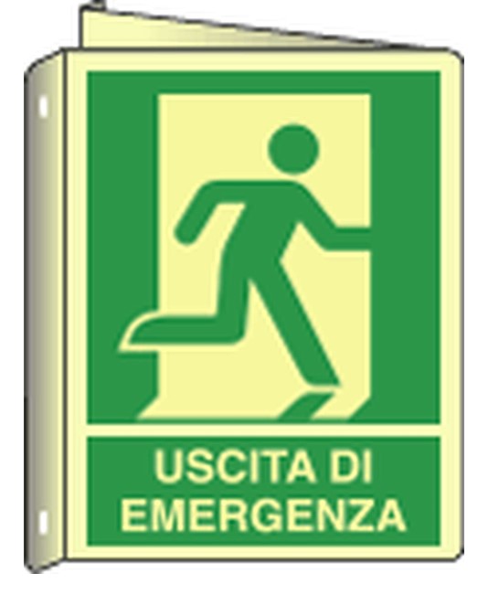 Cartello bifacciale luminescente uscita di emergenza destra  Din Plus Cartello bifacciale luminescente uscita di emergenza destra  Din Plus