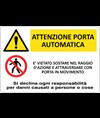 Cartello multisimbolo 'attenzione porta automatica, è vietato sostare...'