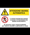 Cartello multisimbolo 'attenzione sbarra automatica, è vietato sostare...'