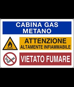 Cartello 'Cabina gas metano. Attenzione altamente