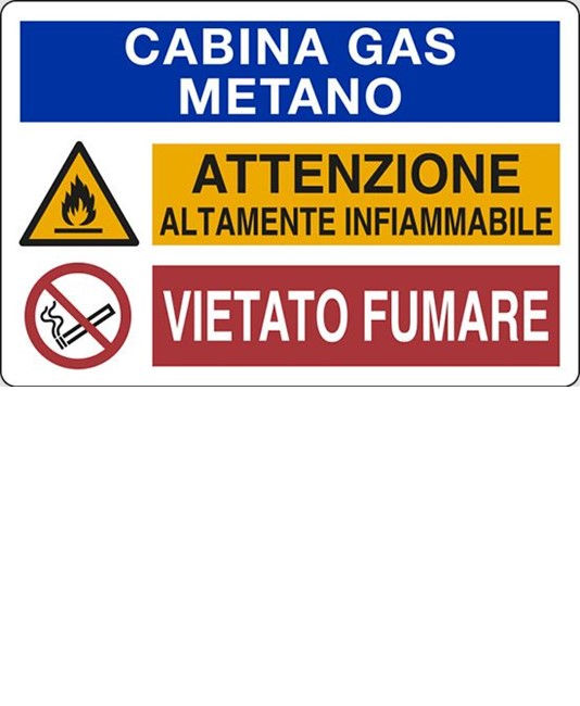 Cartello 'Cabina gas metano. Attenzione altamente Cartello 'Cabina gas metano. Attenzione altamente