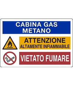 Cartello 'Cabina gas metano. Attenzione altamente
