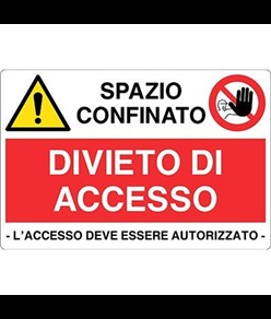 Cartello multisimbolo 'spazio confinato, divieto di accesso'