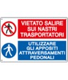 Cartello multisimbolo 'vietato salire sui nastri trasportatori'