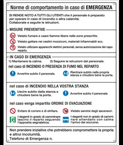 Cartello 'norme di comportamento in caso d'emergenza'