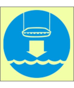 Cartello di obbligo marittimo fotoluminescente simbolo norme scialuppa di salvataggio