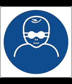 Cartello obbligo proteggere bambini con occhiali opachi