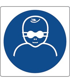 Cartello obbligo proteggere bambini con occhiali opachi
