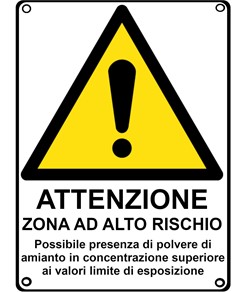 Cartello di pericolo 'attenzione zona ad alto rischio possibile presenza di povere...'