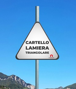 Cartello personalizzato in lamiera scatolata formato triangolare