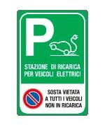 Cartello 'stazione di ricarica veicoli elettrici con divieto di sosta'