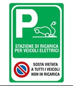 Cartello 'stazione di ricarica veicoli elettrici con divieto di sosta'