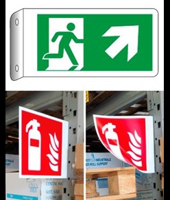 Cartello bifacciale flessibile 'uscita di sicurezza in alto a destra'
