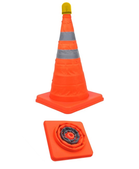 Cono segnaletico stradale luminoso retrattile in tessuto. Cono segnaletico stradale luminoso retrattile in tessuto.