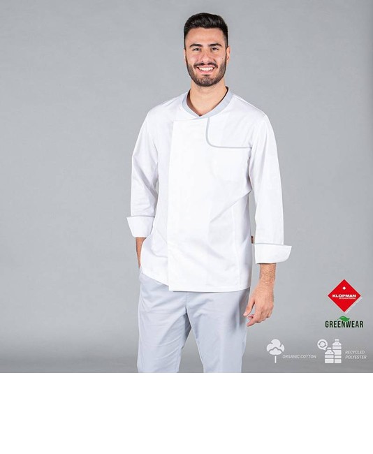 Giacca cucina uomo tessuto riciclato e organico klopman Garys Otero Giacca cucina uomo tessuto riciclato e organico klopman Garys Otero