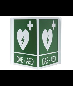 CARTELLO SEGNALATORE DAE/AED DOPPIO IN ALLUMINIO 34x36 cm per defibrillatori