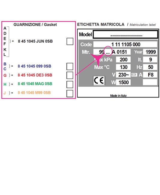 GUARNIZIONE PER AUTOCLAVE H100, numero di serie A,D,E,F,K,L