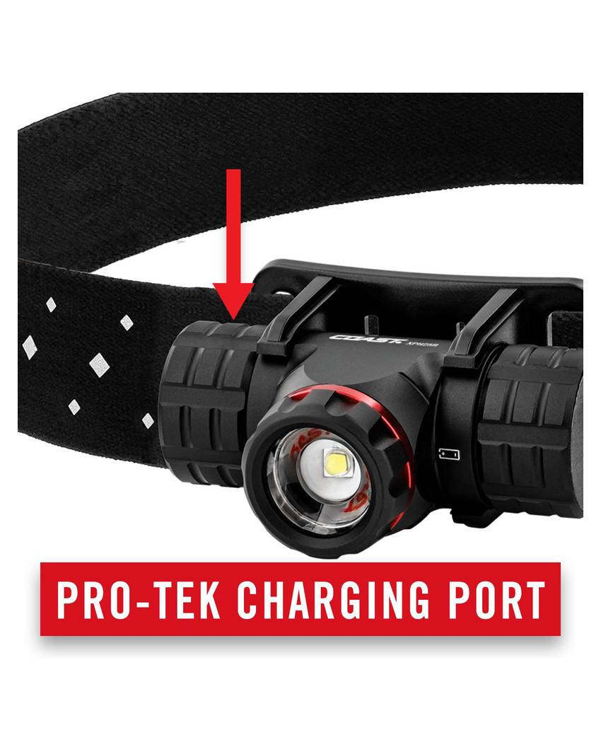 XPH25R Lampada frontale ricaricabile con indicatore di batteria - in confezione blister - confezione con doppio verso Coast