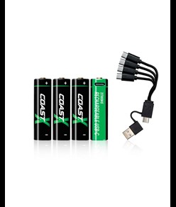 Batterie ricaricabili Coast AA USB-C 1.5V 2400 mAh incluse di cavo di ricarica. Coast
