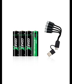 Batterie ricaricabili Coast AAA USB-C 1.5V 750 mAh incluse di cavo di ricarica. Coast