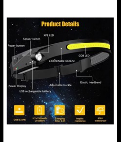 Lampada frontale ricaricabile HLS350 con sensore - 350 lumen Japcell