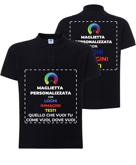 Polo personalizzata con stampa fronte e schiena Polo personalizzata con stampa fronte e schiena