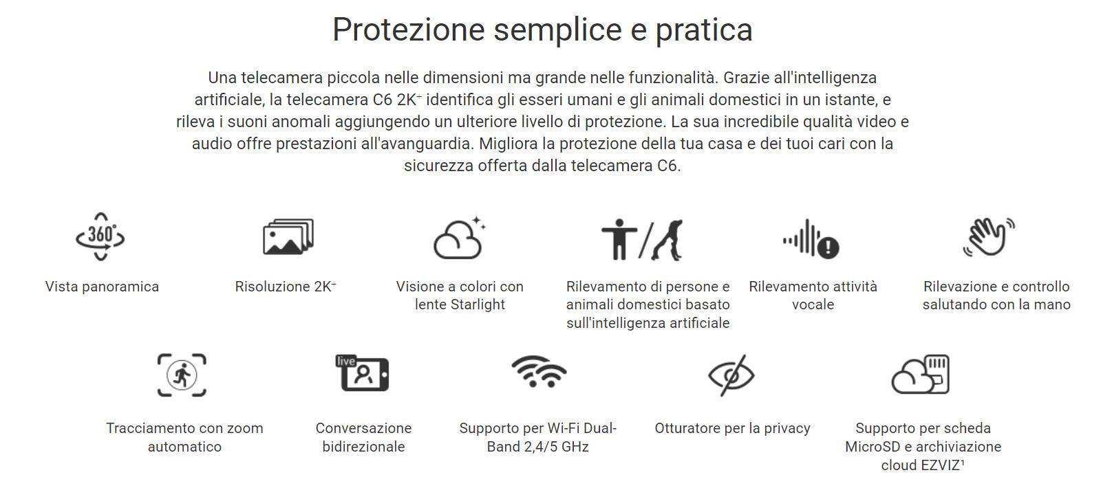 dettaglio telecamera c6 features