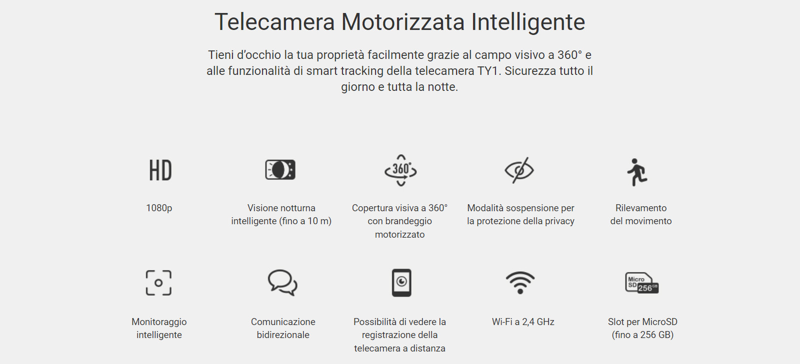 telecamera TY1 features