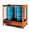 Contenitore accatastabile con vasca di raccolta per 1, 2 e 4 fusti
