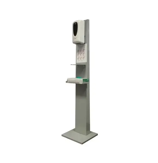 Piantana per creare un punto di sanificazione mani. Con dosatore automatico.