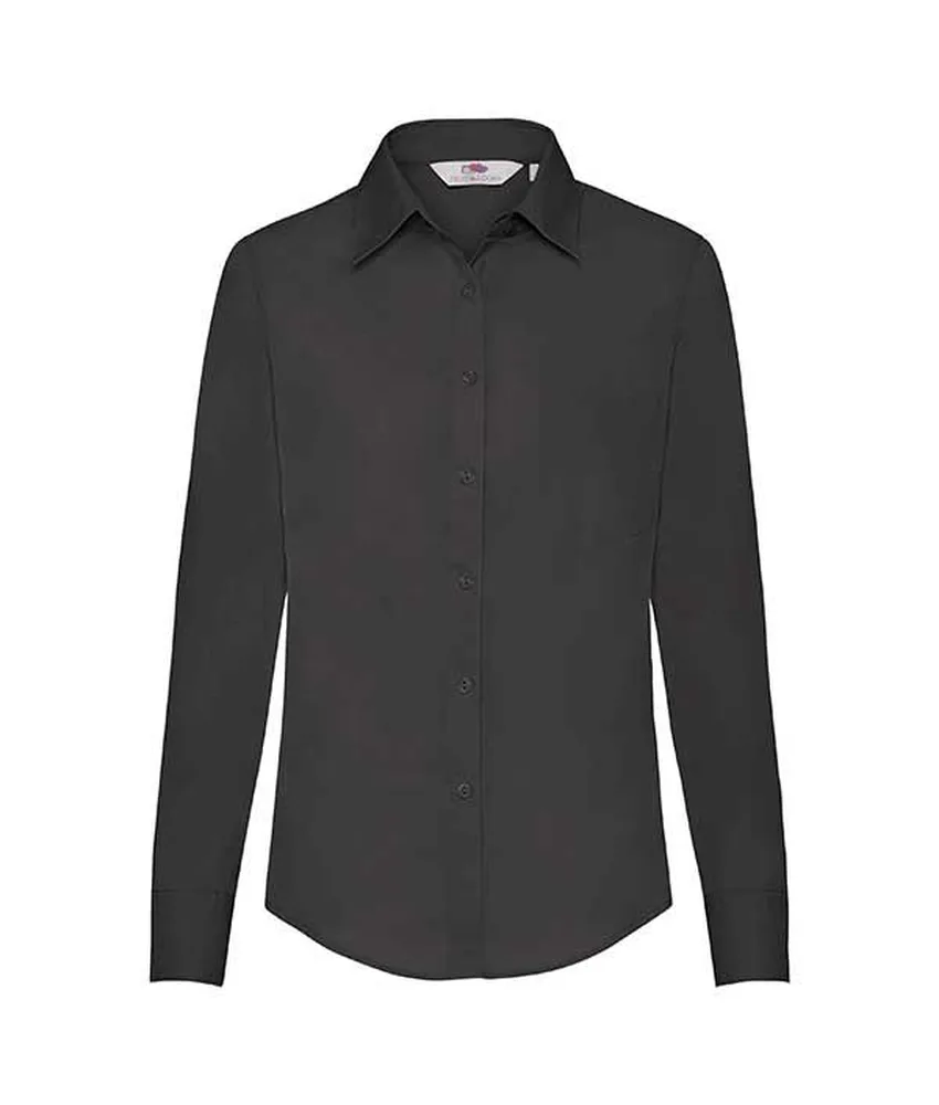 Camicia donna in popeline manica lunga Fruit of the Loom, taschino sul petto dello stesso tessuto - modello sciancrato con pinces sul petto e sulla...