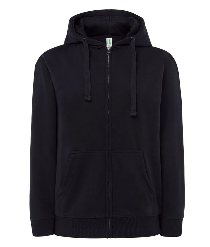 Felpa con cappuccio ZIP da donna JHK French Terry, tasche a marsupio - polsini e orlo a costina 1x - cerniera completamente coperta