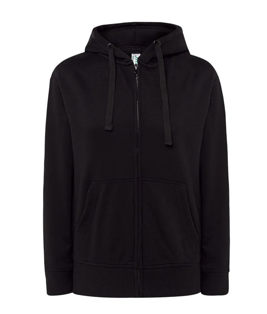 Felpa con cappuccio ZIP da donna JHK French Terry, tasche a marsupio - polsini e orlo a costina 1x - cerniera completamente coperta