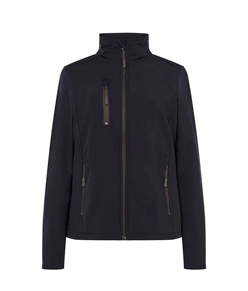 Giacca Softshell da donna Full con zip JHK, triplo strato traspirante - 2 Tasche laterali e sul petto con taschino