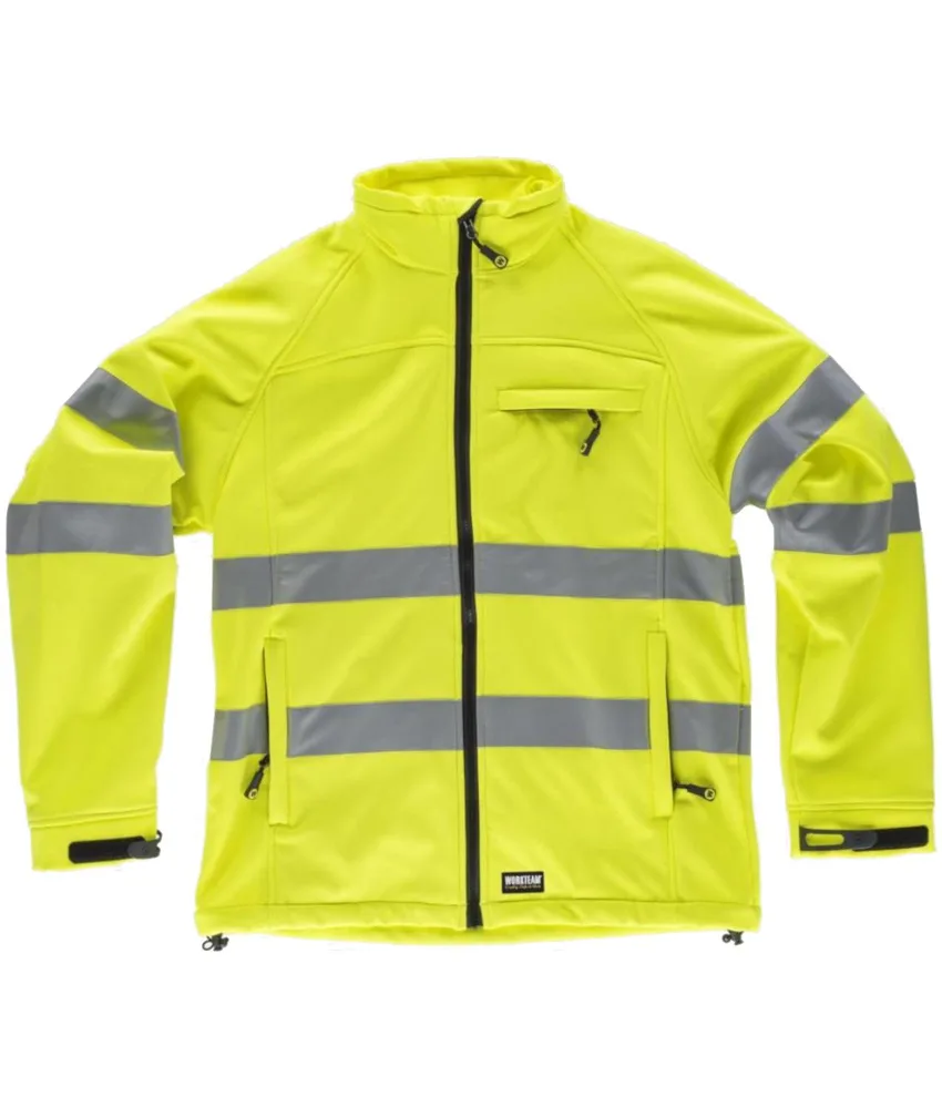 Giacca Workshell ad alta visibilità Workteam, 96% Poliestere 4% Elastan - collo alto