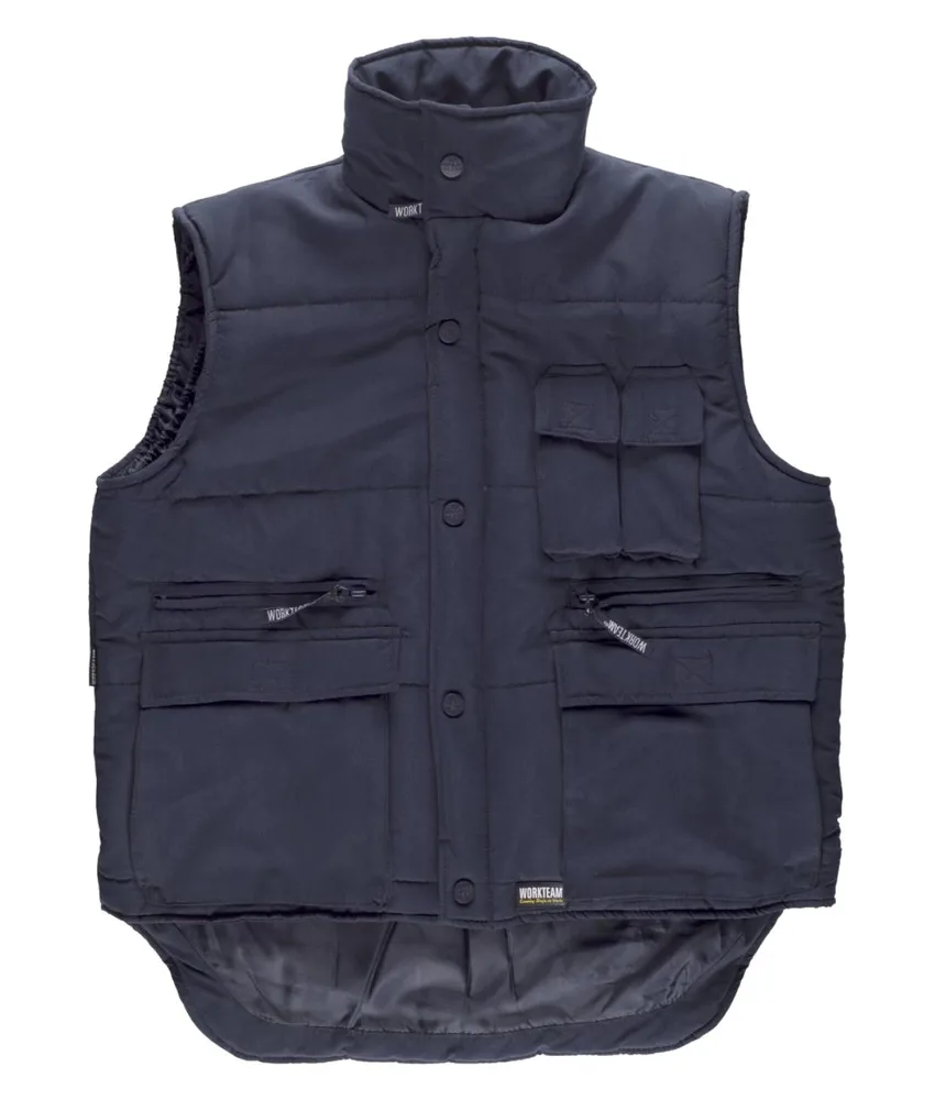 Gilet imbottito Workteam, 100% Poliestere - cerniera nascosta da finta patta