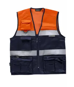 Gilet multitasche leggero alta visibilita e bande rifrangenti Workteam
