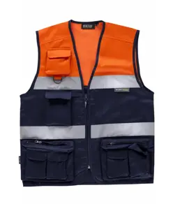 Gilet multitasche leggero alta visibilita e bande rifrangenti Workteam