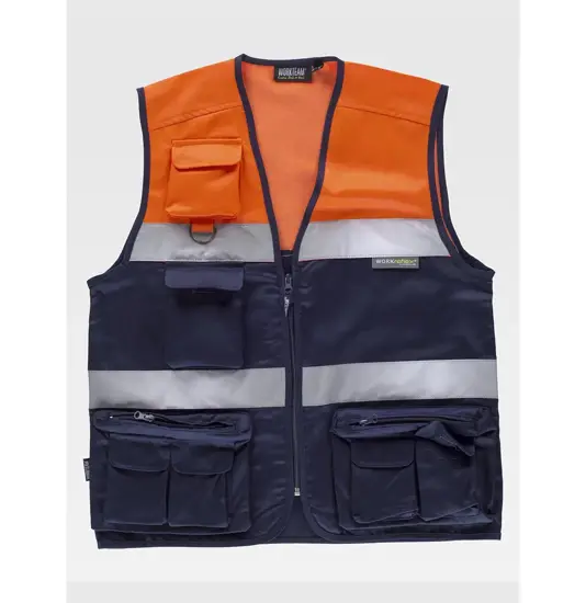Gilet multitasche leggero alta visibilita e bande rifrangenti Workteam