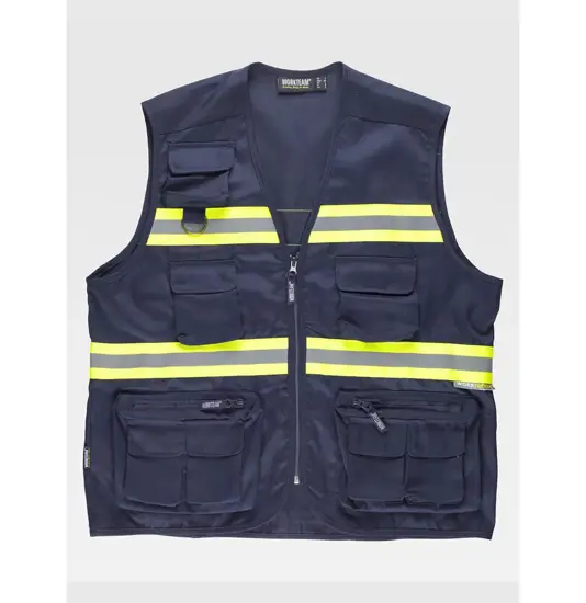 Gilet multitasche leggero bande rifrangenti fluorescenti Workteam