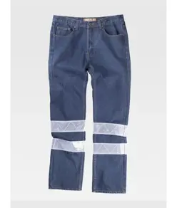 Pantalone da lavoro 5 tasche tessuto denim bande rifrangenti Workteam
