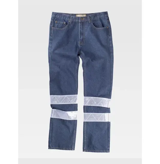 Pantalone da lavoro 5 tasche tessuto denim bande rifrangenti Workteam