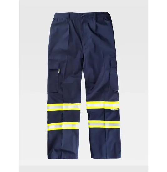 Pantalone da lavoro multitasche bande rifrangenti fluorescenti Workteam
