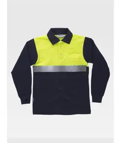 Polo manica lunga alta visibilita e bande rifrangenti Workteam