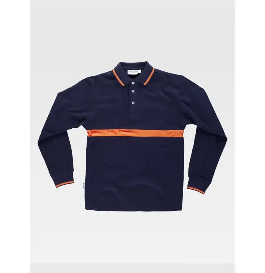 Polo manica lunga con fascia colorata a contrasto Workteam