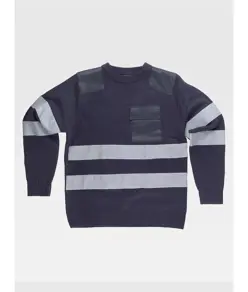 Pullover girocollo rinforzi in twill bande rifrangenti Workteam