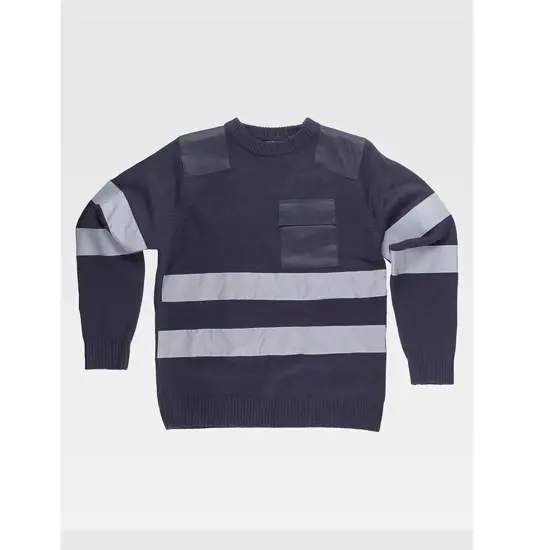 Pullover girocollo rinforzi in twill bande rifrangenti Workteam