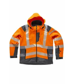 Softshell con cappuccio alta visibilita e bande rifrangenti discontinue Workteam